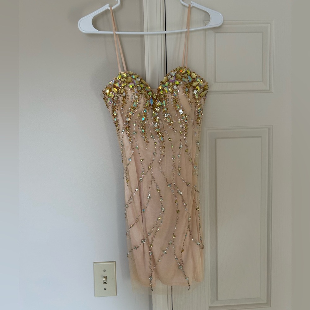Dave & Johnny Blush and Gold Mini Dress